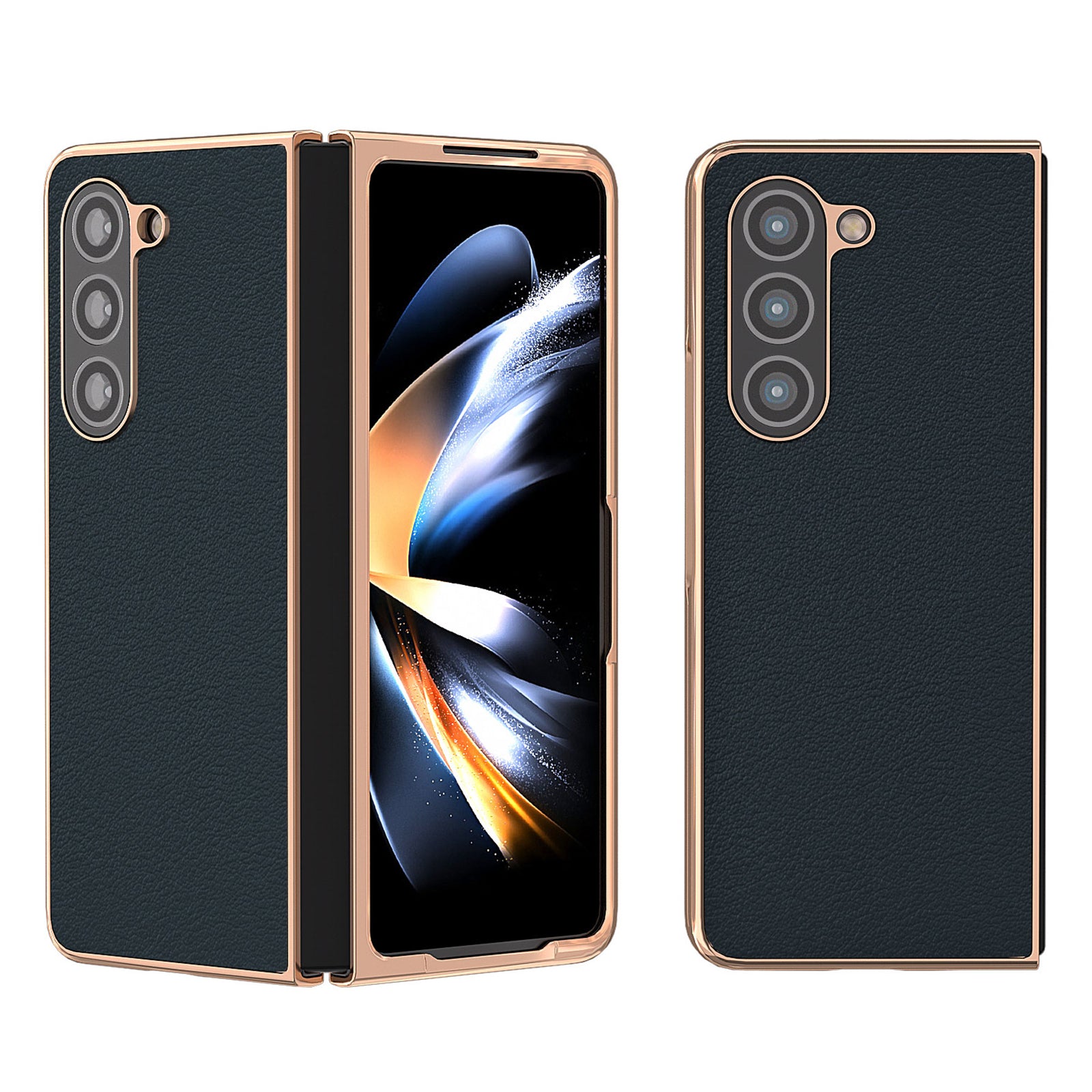 For Samsung Galaxy Z Fold5 5G Textured Genuine Cow Leather Coated PC Phone Case Electroplating Anti-Scratch Cover For Samsung Galaxy Z Fold5 5G Textured Genuine Cow Leather Coated PC Phone Case Electroplating Anti-Scratch Cover